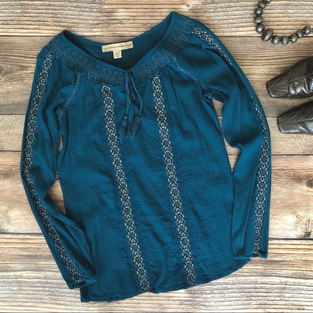 Nine West Vintage America Boho Peasant Top Size XS